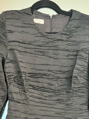 Dries Van Noten Textured Black Long-Sleeve Silk Sheath Dress